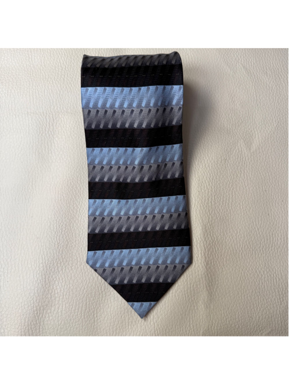 Vintage Colours Alexander Julian Tie Blue Black Gray Geometric Stripe Necktie